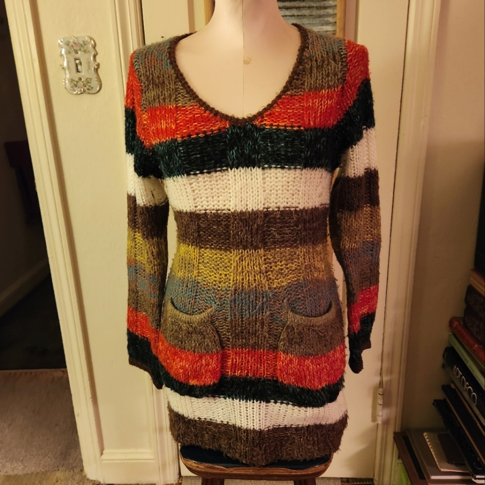 Vintage Striped Sweater Dress Forever 21 Pockets Fall Autumn Colors